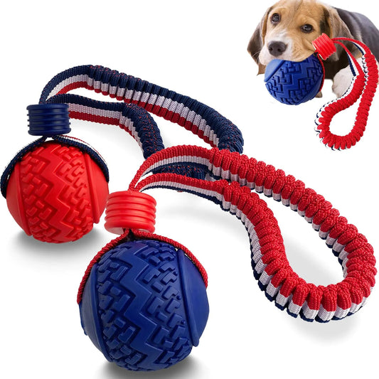 Durable TPR Rubber Dog Ball with Rope - Interactive Toy for Small/Medium Dogs - PureJoy